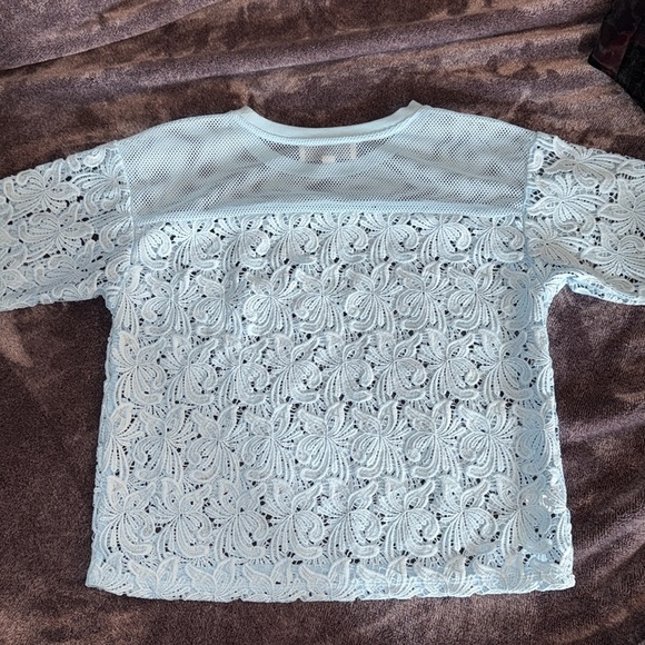 LOFT Blue Lace Blouse with Floral Detail - Picture 5 of 5